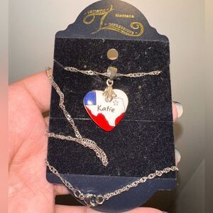 Silver Heart Pendant Katie Name Necklace with Red, White, and Blue Accents